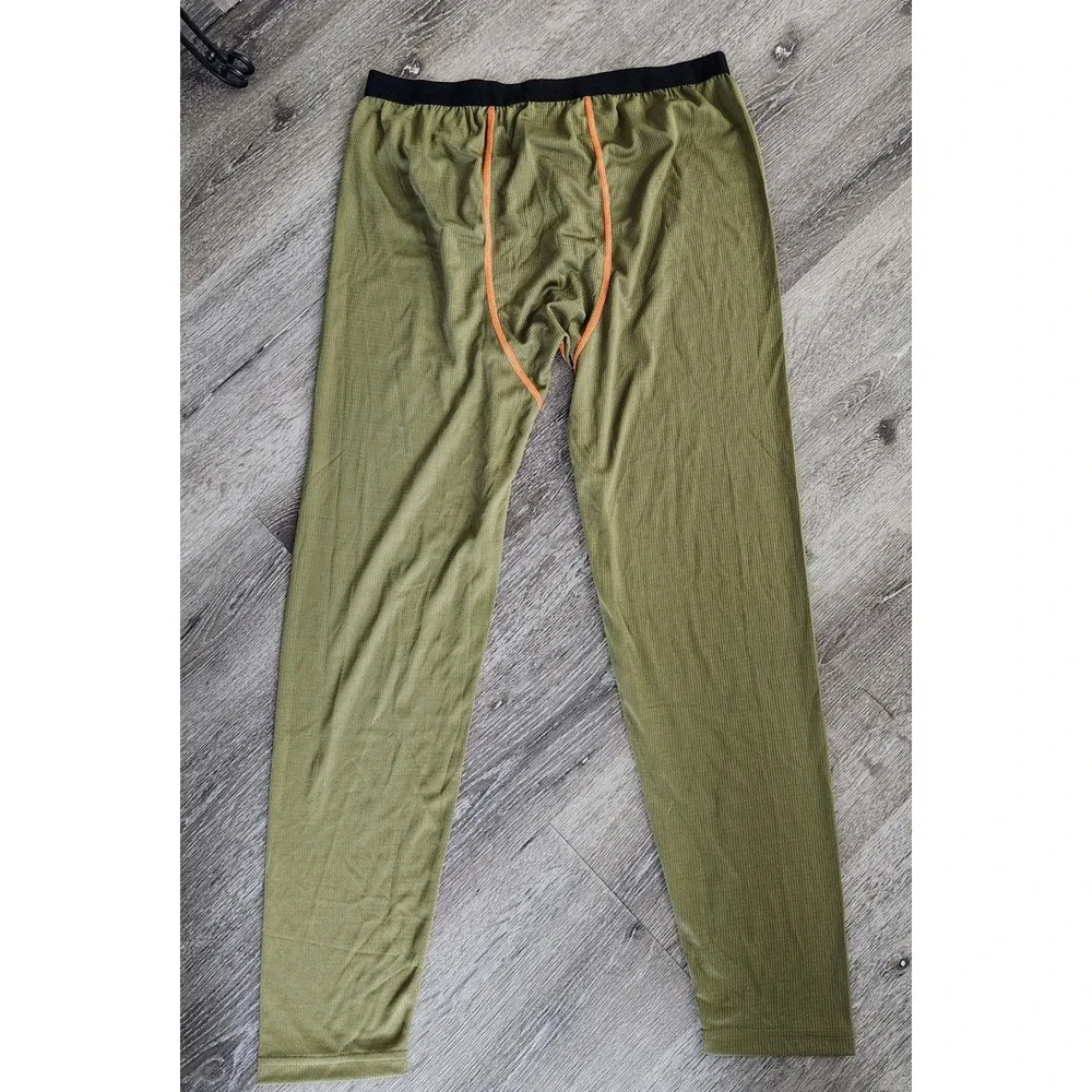 HeatLast Weatherproof Mens XL Thermal Base Layer Pants Olive Green Orange Stitch